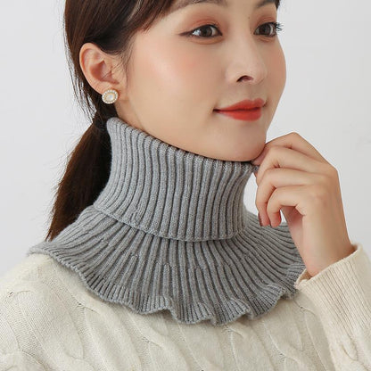 Women's Thermal Knitting Korean Pullover Detachable Collar Red Scarfs