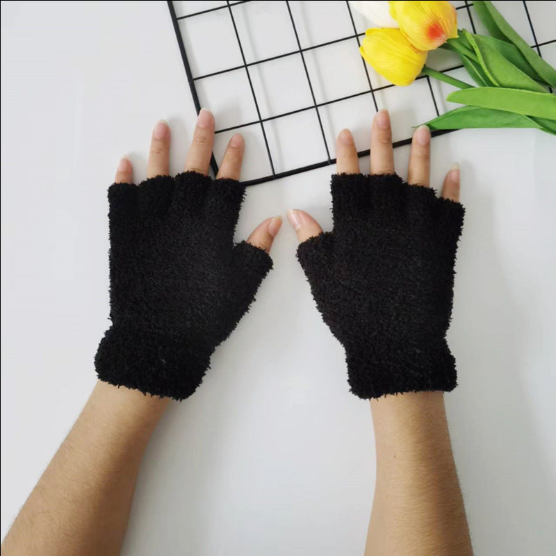 Women's Fleece-lined Thick Coral Fleece Warm Open Gloves