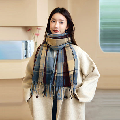 Women's Retro High-grade Plaid Korean Shawl Thickened Scarfs