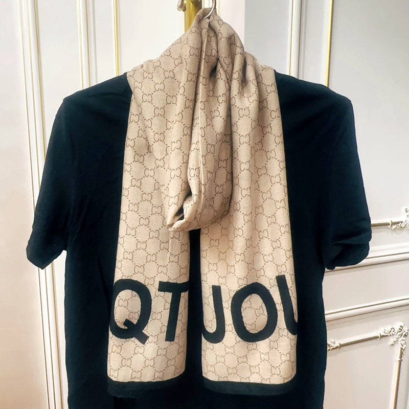 Women's Cotton Linen Printed With Letters Fashionable Scarfs