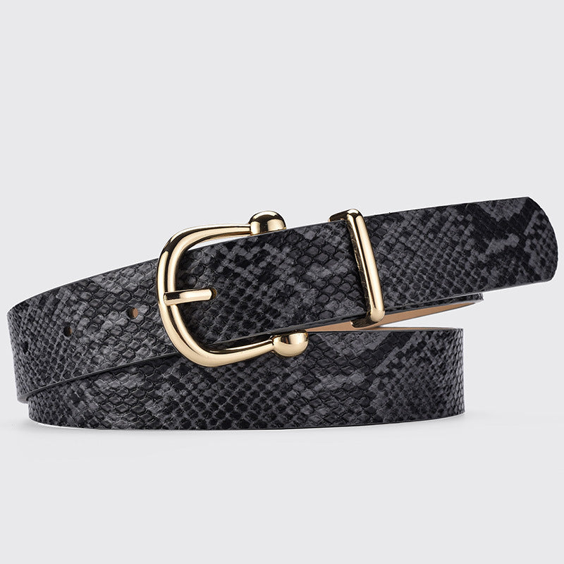 Women's Trendy Snake Pattern National Style Decorative Gold Buckle Textured Belts