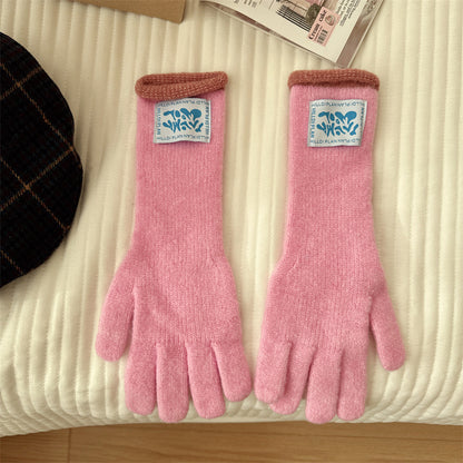 Winter Wool Knitted Touch Screen Cloth Label Thickened Gloves