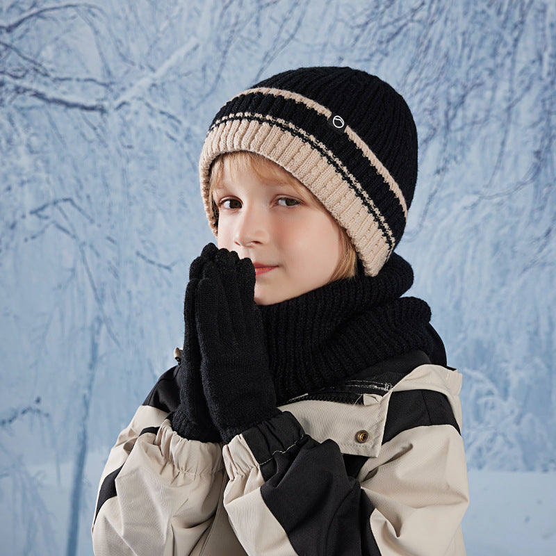 Children's Set Winter Fleece-lined Ear Protection Knitting Kids' Headwear