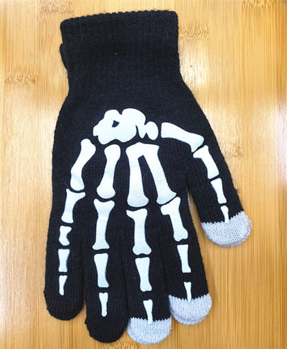 Halloween Skull Knitted Fingerless Ghost Claw Half Finger Gloves