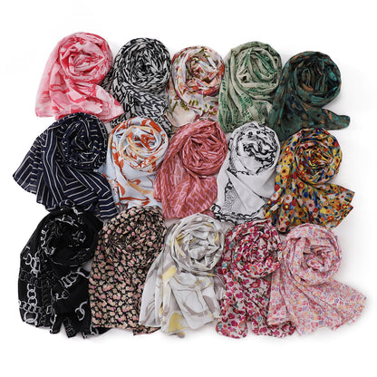 Women's Breathable Pearl Chiffon Print Collection Fashion Scarfs