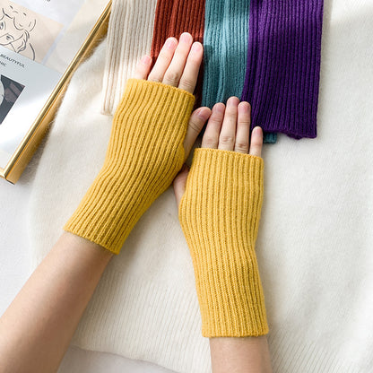 Women's Half-cut Winter Fingerless Cute Writing Korean Style Gloves