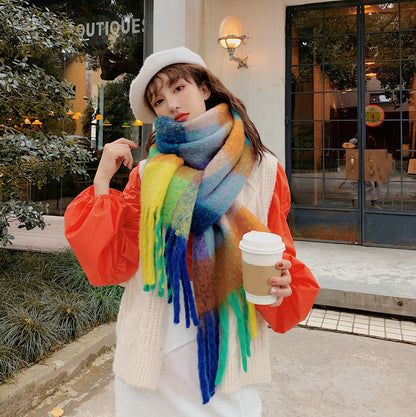 Braid Rainbow Plaid Color Matching Winter Cashmere Scarfs