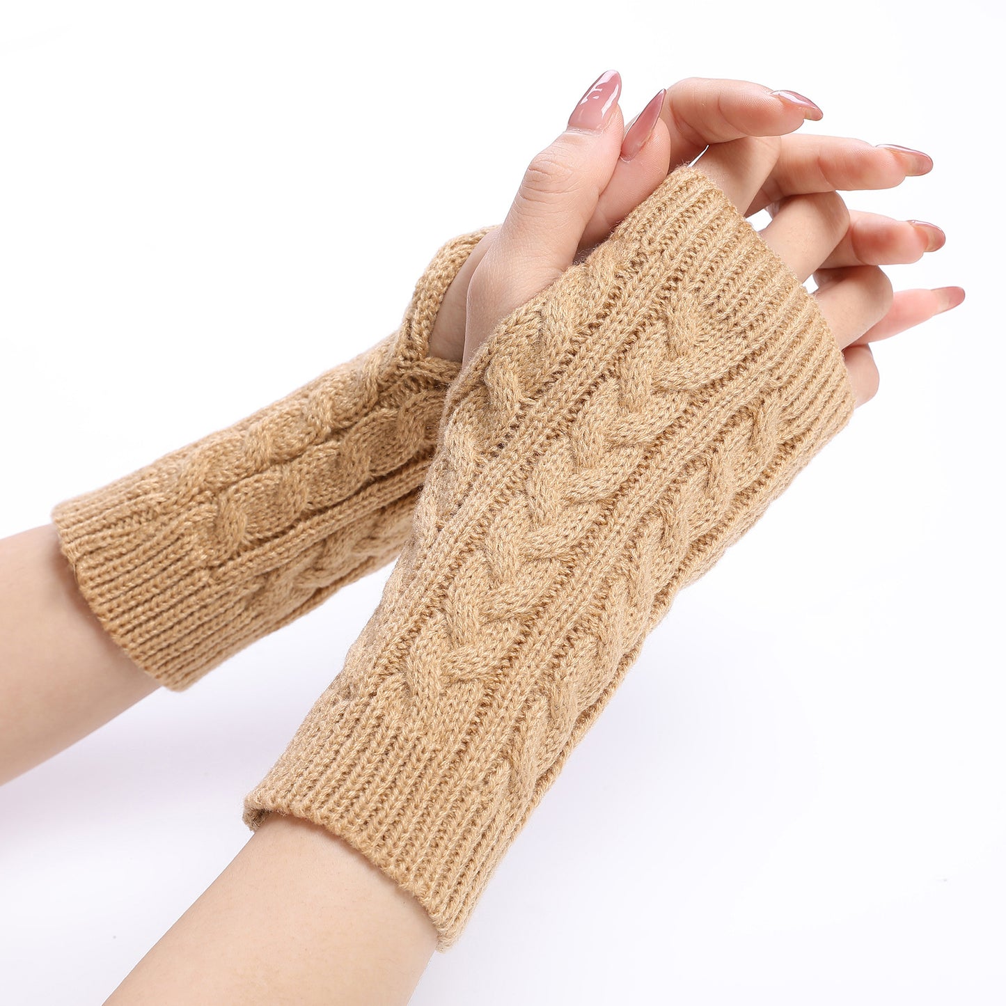 Women's Short Knitting Wool Fashion Fingerless Knit Gloves