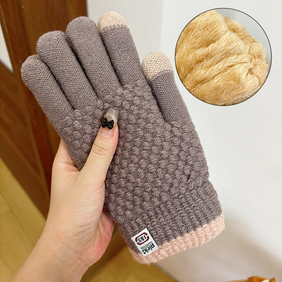 Women's Wool Winter Double Layer Warm Veet Padded Gloves