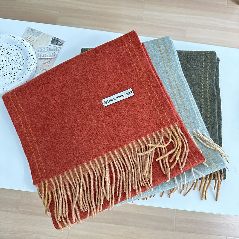 Winter Long Fringe Striped Shawl High Scarfs