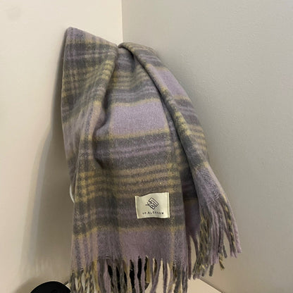 Women's & Men's Retro Atmosphere Brown Plaid Mohair Thick Scarfs