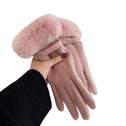 Women's Fleece-lined Thick Cute Windproof Plush Angora Cycling Driving Warm Gloves