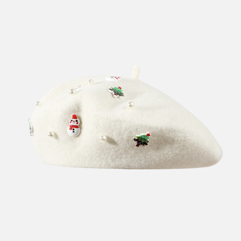 Women's Bowknot Christmas Beret Woolen Warm Hat Hats & Caps