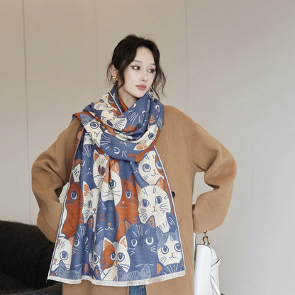 Cat Cashmere Double-sided Female Korean Winter Warm Scarfs