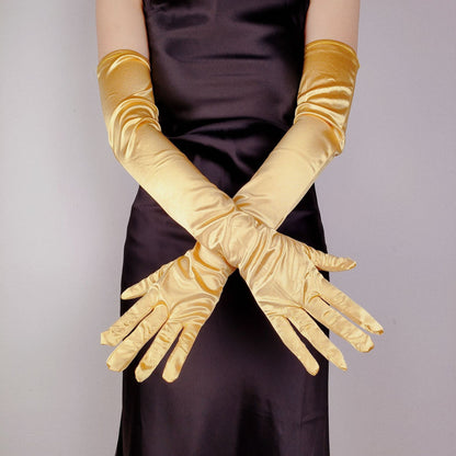 Women's Lengthened Satin Stretch Vintage Dress Bride Gloves