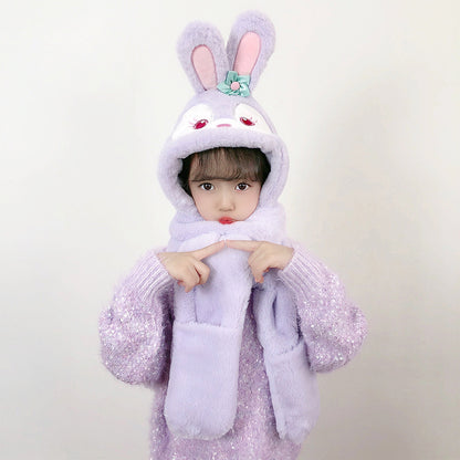 Women's Cute Bear Ear Hat Integrated Hooded Three-piece Kids' Headwear