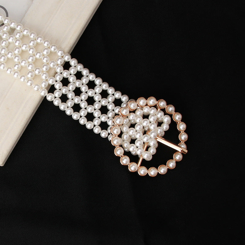 Women's Lady Sweet Fashion Imitation Pearl Woven Waist Chain Belts