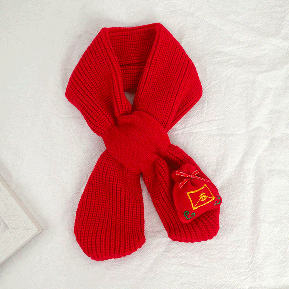 Children's Knitted Hat Festive Red Cross Woolen Kids' Headwear