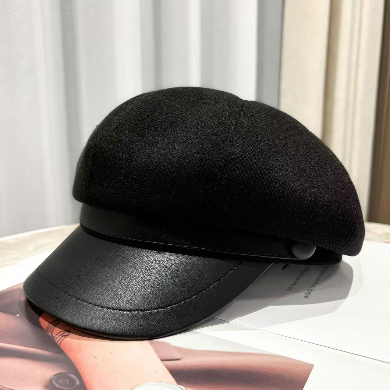 Women's Korean Style Versatile British Light Leather Hats & Caps