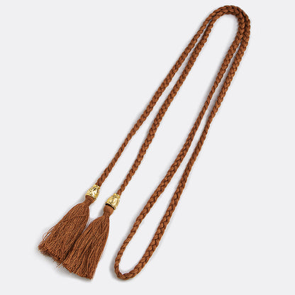 Women's Woven Wooden Bead Tassel Cotton String Belts