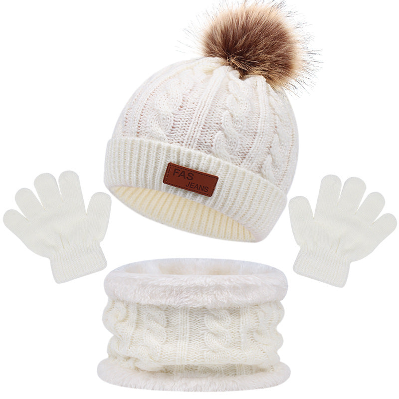 Children's Stylish Hat Three-piece Single Ball Kids' Headwear