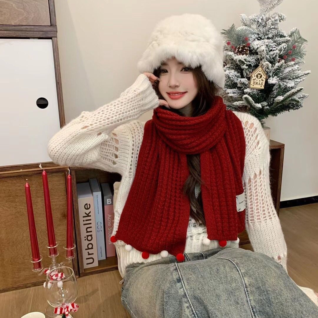 Women's Korean Fashionable Cute Red Gift Knitted Scarfs