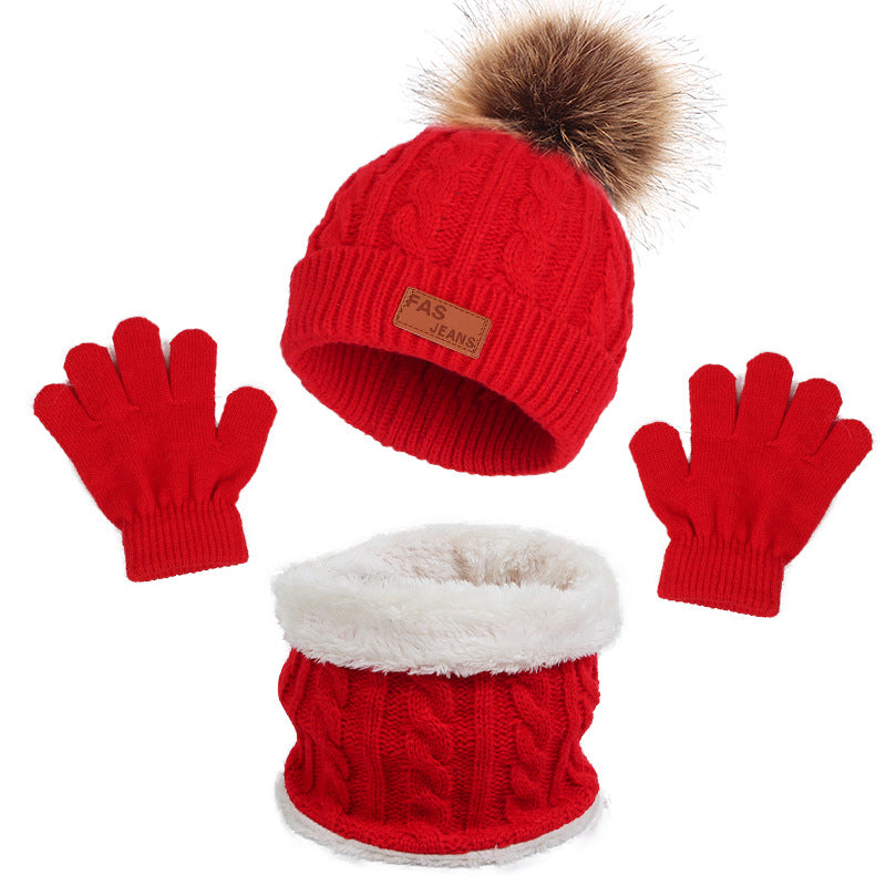 Children's Stylish Hat Three-piece Single Ball Kids' Headwear