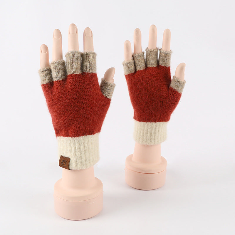 Knitted Half Finger Style Office Winter Gloves