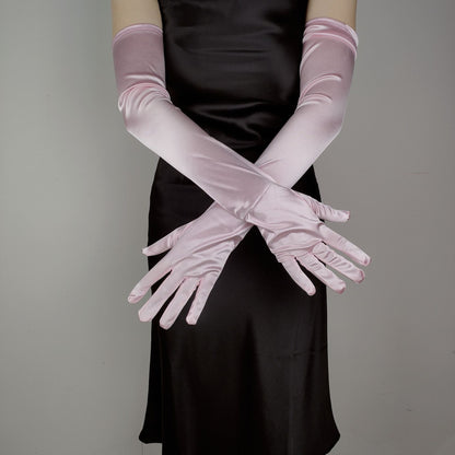 Women's Lengthened Satin Stretch Vintage Dress Bride Gloves