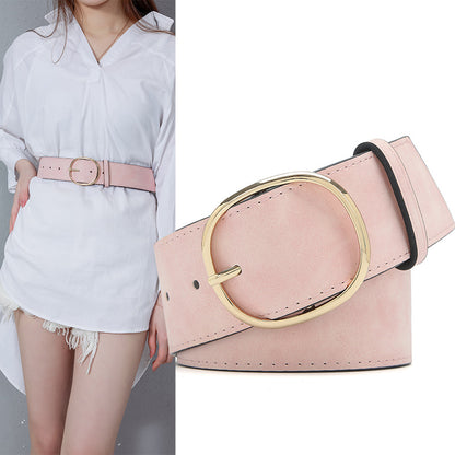 Women's Oval Buckle Decorative Dress Shirt Waist Gold Belts