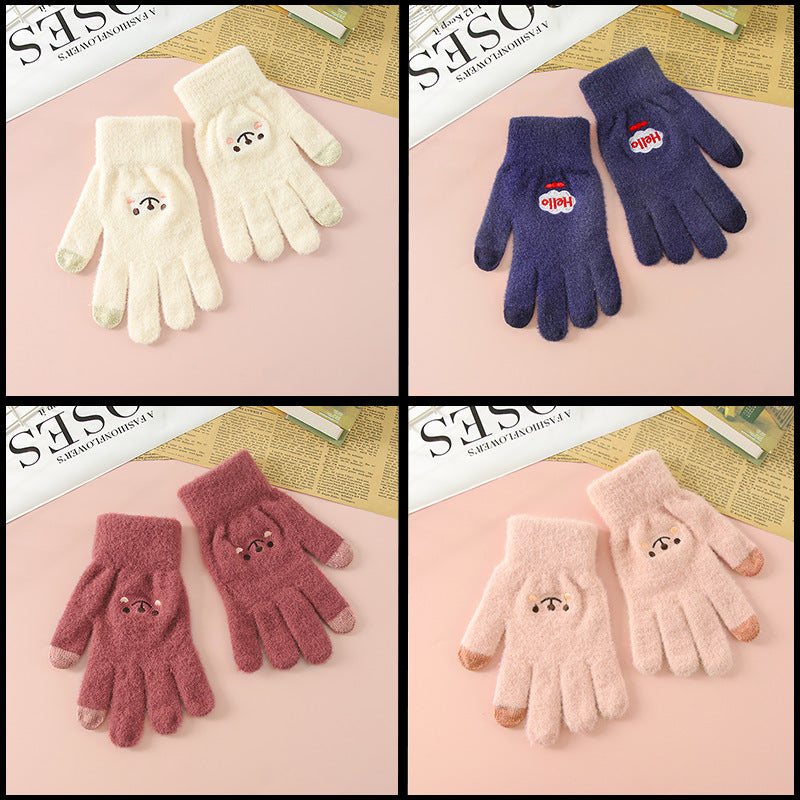 Women's Korean Style Cute Fleece-lined Thickened Cycling Five-finger Gloves