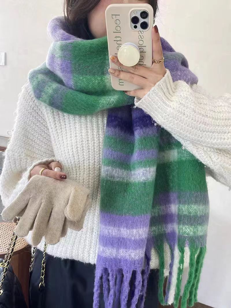 Women's Striped Korean Fashionable Versatile Winter Warm Scarfs