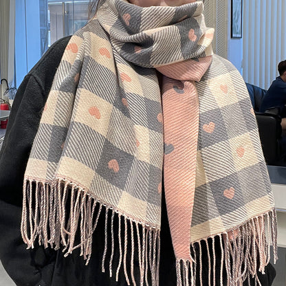 Love Plaid Artificial Cashmere Korean Style Scarfs