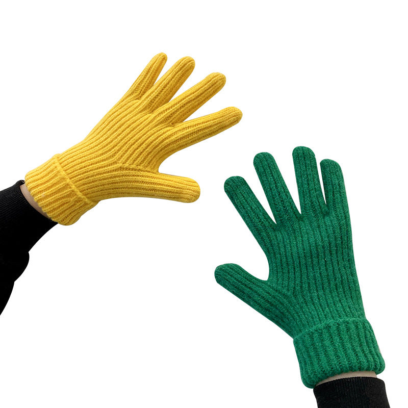 Color Woolen Knitted Candy Finger Open Gloves