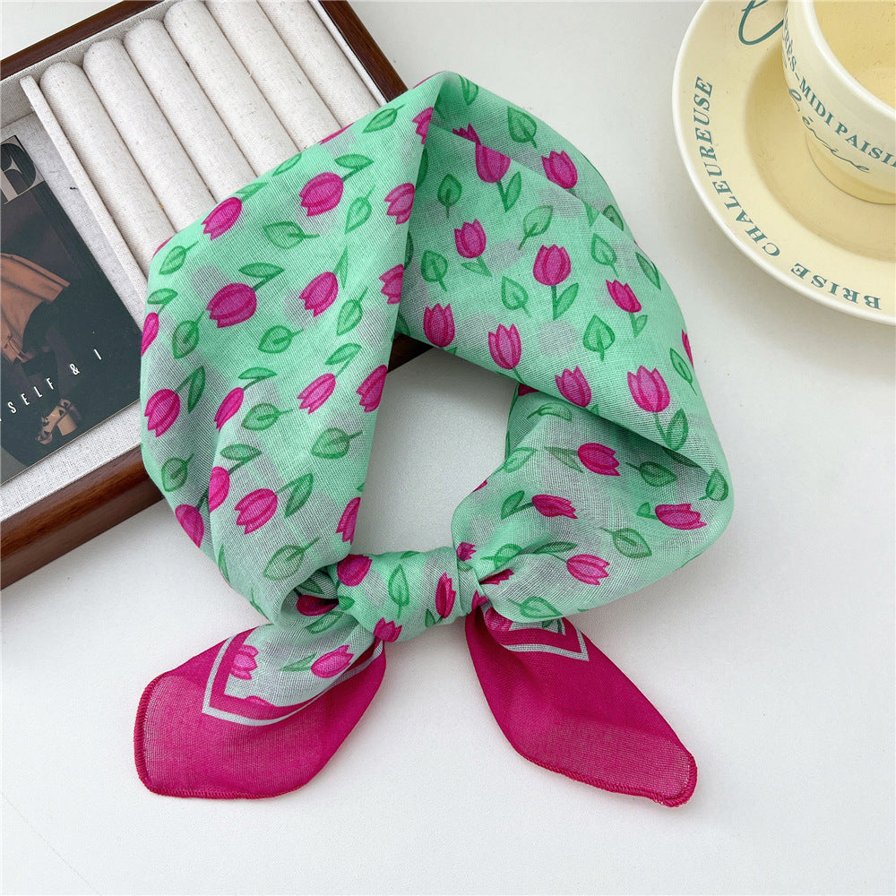 Women's Band Cotton Linen Small Square Towel Scarfs