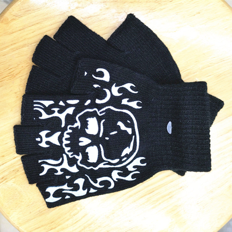 Halloween Skull Knitted Fingerless Ghost Claw Half Finger Gloves