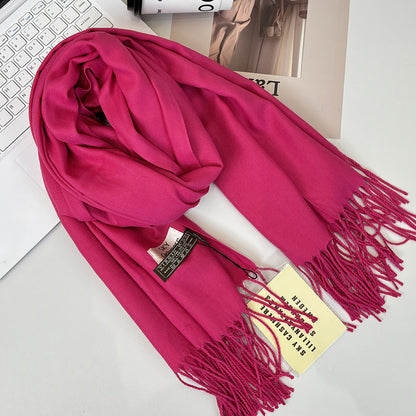 Women's Korean Solid Color Warm Long Tassel Scarfs