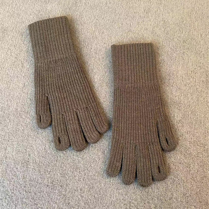 Women's Knitted Knitting Wool Solid Color Leak Gloves