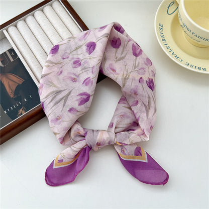 Women's Band Cotton Linen Small Square Towel Scarfs