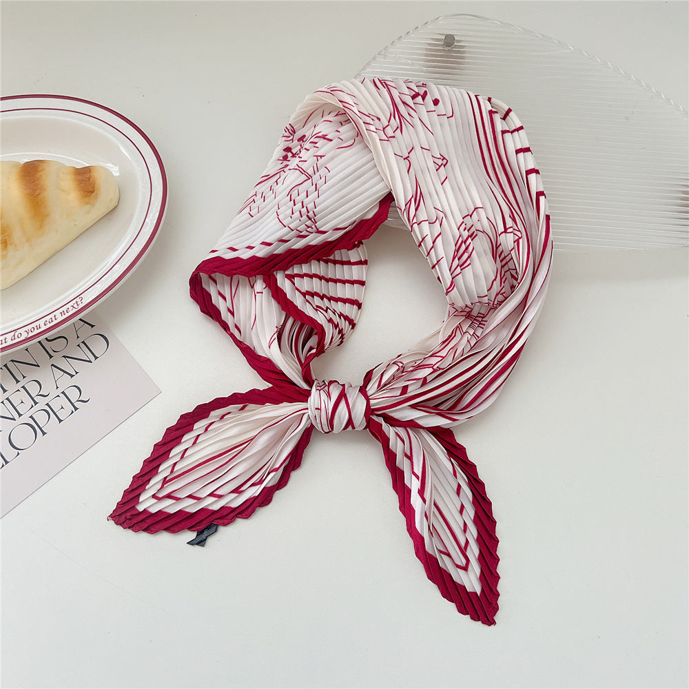 Women's Crumpled Kerchief Summer East Gate Pleated Decorative Printed Hair Scarfs