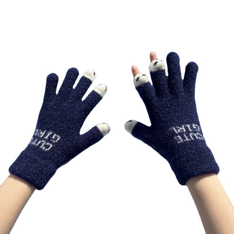 Full Leakage Fleece-lined Thickened Cute Cartoon Gloves