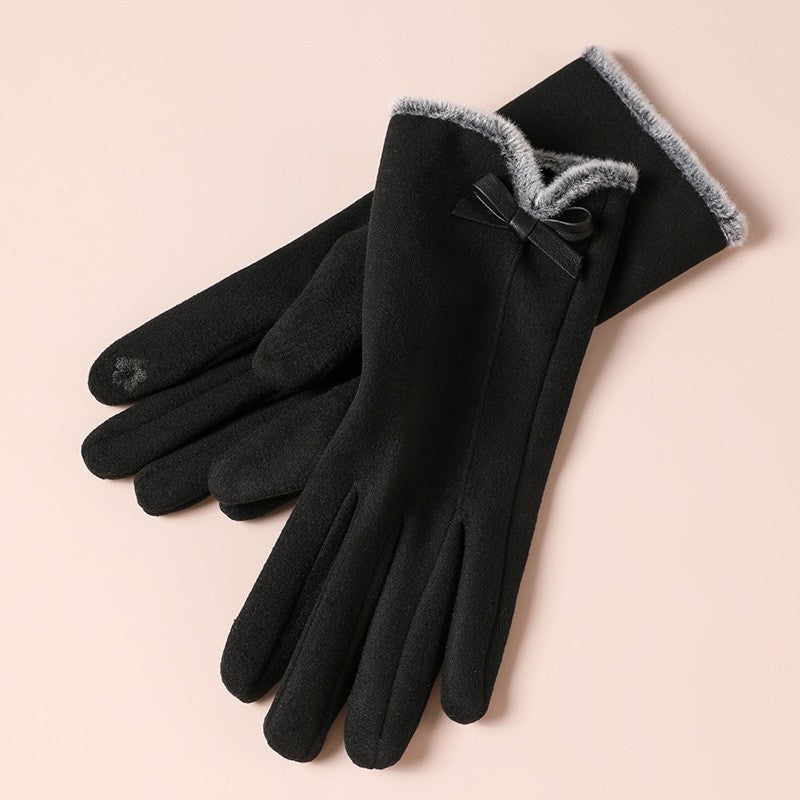 Women's Cute Bow Fleece-lined Thickened Driving Biking Gloves