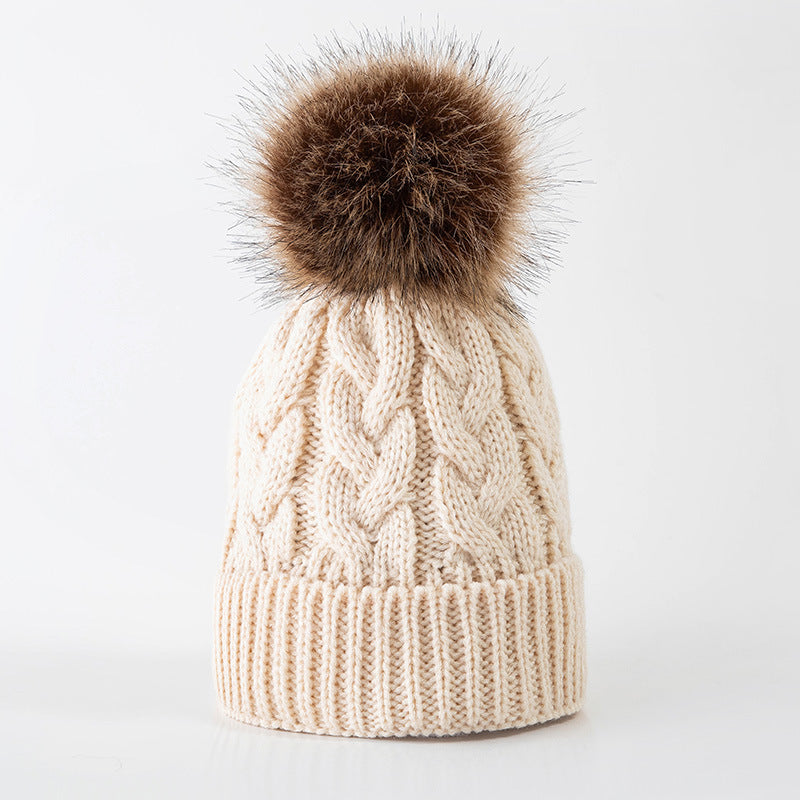 Women's Fur Ball Thickened Woolen Trendy Sleeve Twisted Kids' Headwear