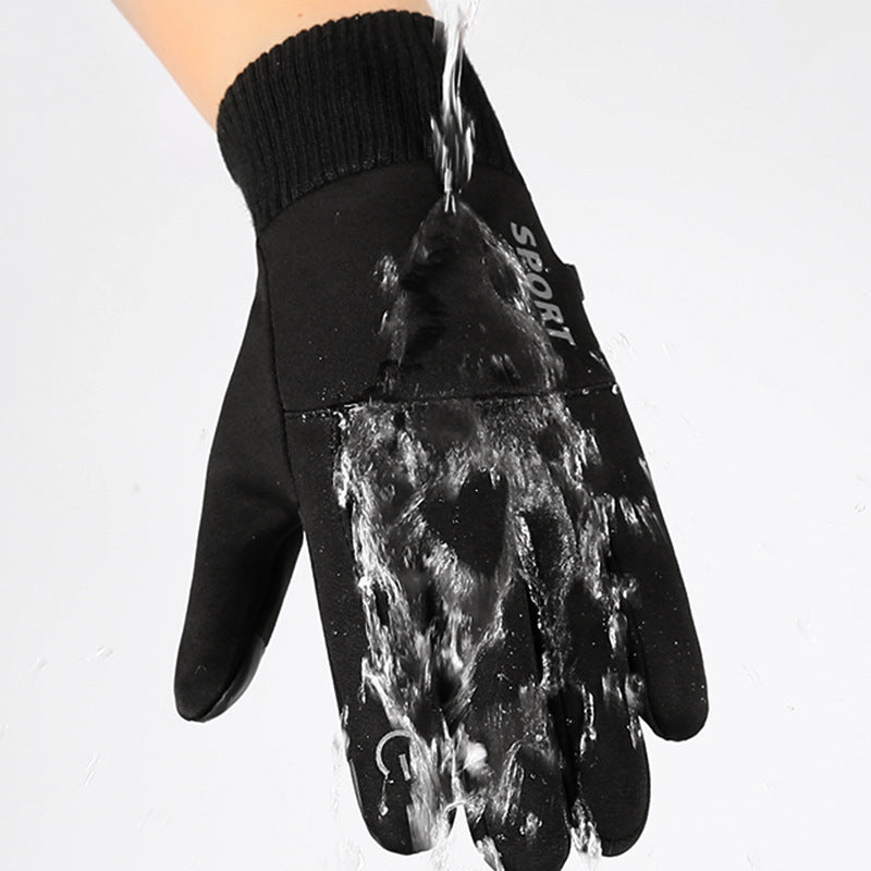 Men's Cycling Winter Outdoor Fleece-lined Warm Water-repellent Gloves