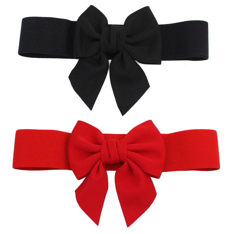 Women's Cotton Wide Three-dimensional Big Bow Elastic Waistband Belts