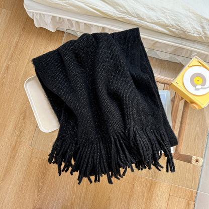 Women's Knitted Wool Winter Solid Color White Scarfs