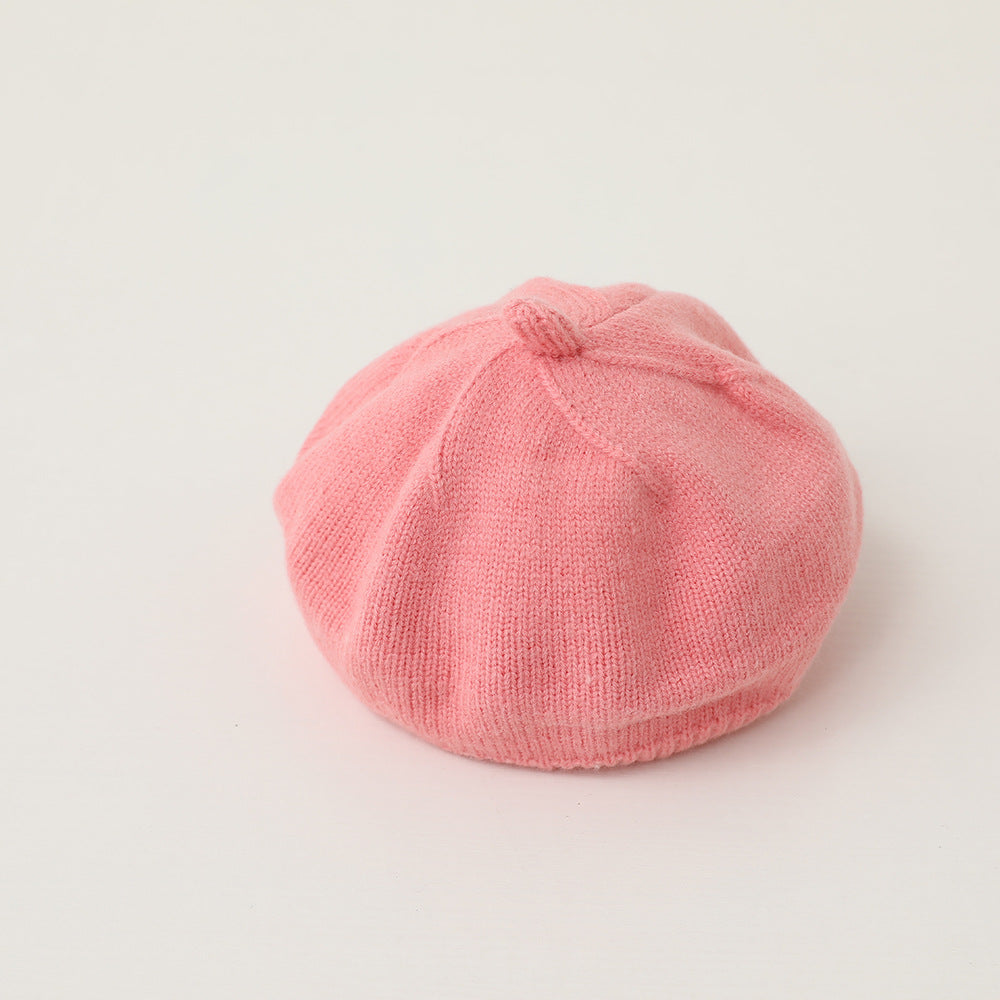 Children's Cream Color Solid Knitted Hat Beret Soft Kids' Headwear