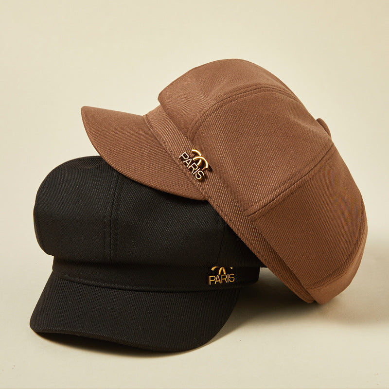 Women's Hat High Sense Metal Label Octagonal Pure Hats & Caps