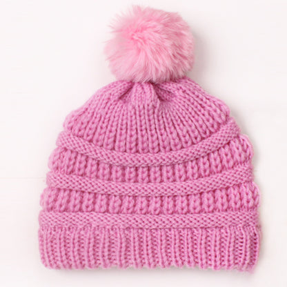 Children's Knitted Sleeve Fur Ball Warm Hat Kids' Headwear