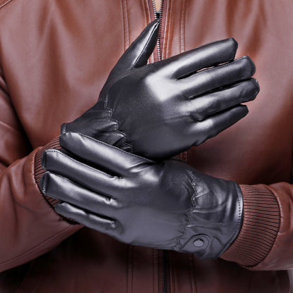 Men's Touch Screen Leather Thickened Warm Leisure Gloves